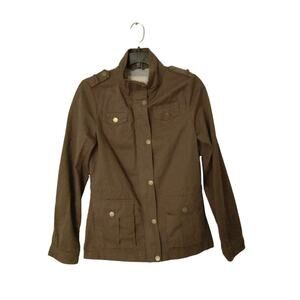 Snobbish Utility Military Jacket Olive Green Full Zip & Button Front Casual Sz S